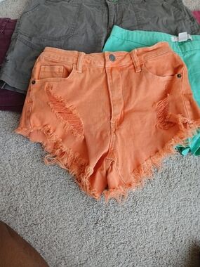 Fashion Nova Orange Frayed Distressed Denim Shorts